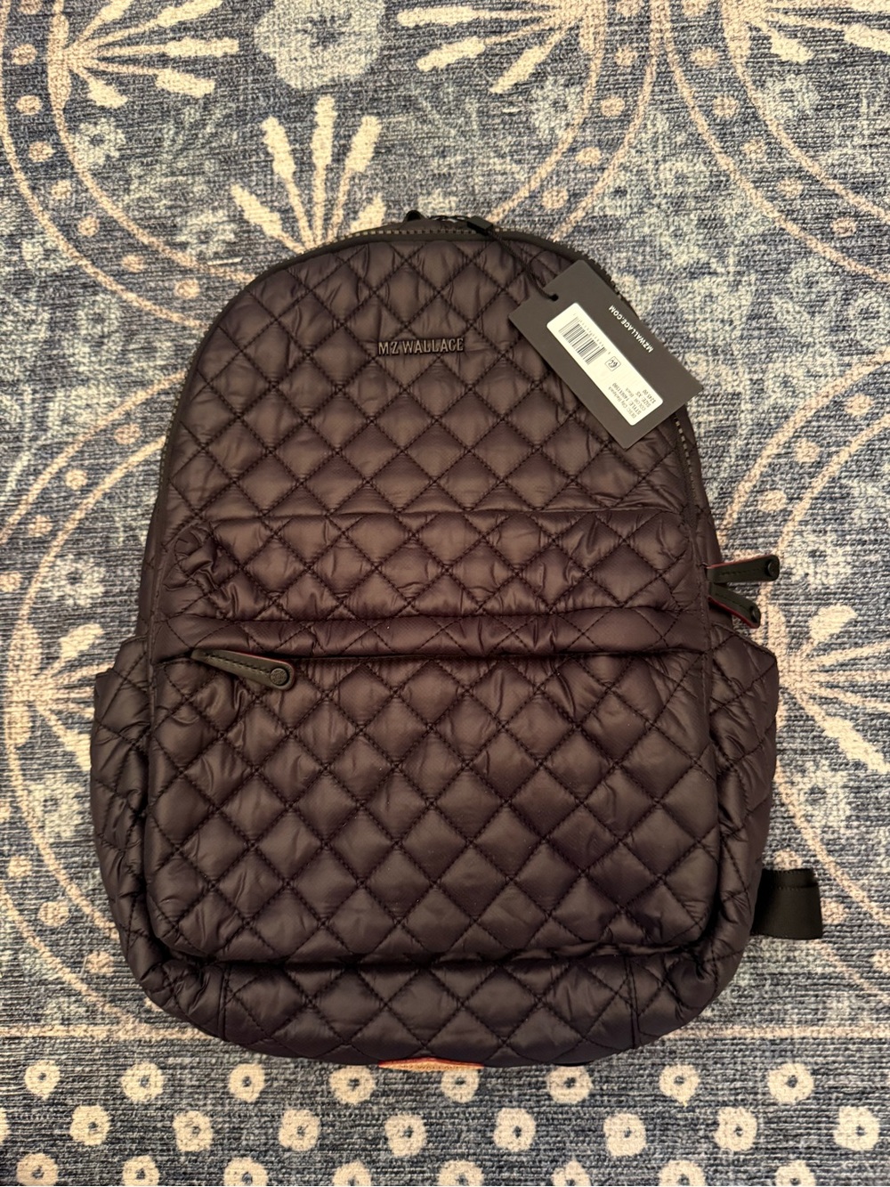 MZ Wallace Black Quilted Backpack with Red Trim - Picture 4 of 7